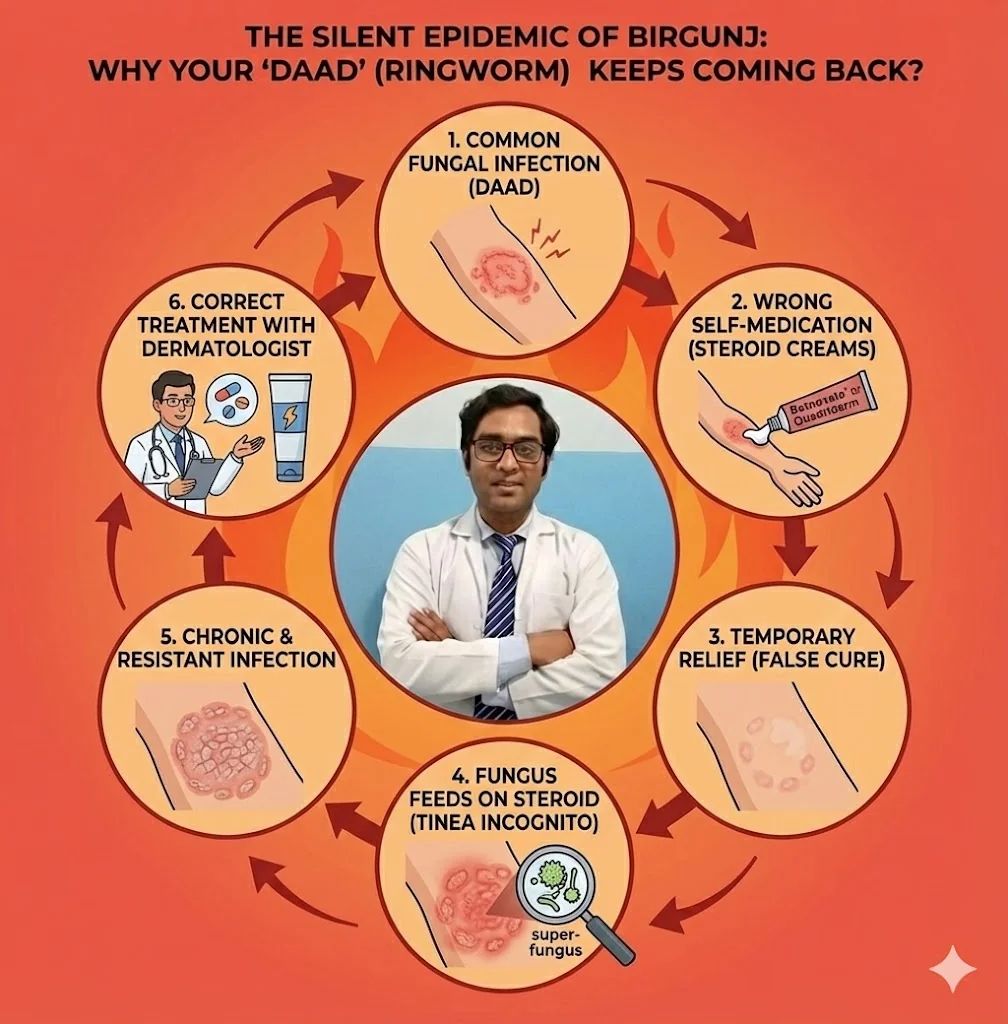 The Silent Epidemic of Birgunj: Why Your 'दाद' (Ringworm) Keeps Coming Back - Dr. Rohit Gupta Dermatologist Blog